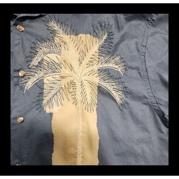 MENS BAMBOO CAY EMBROIDERED HAWAIIAN SHORT SLEEVE BUTTON DOWN SIZE L - Picture 4 of 6